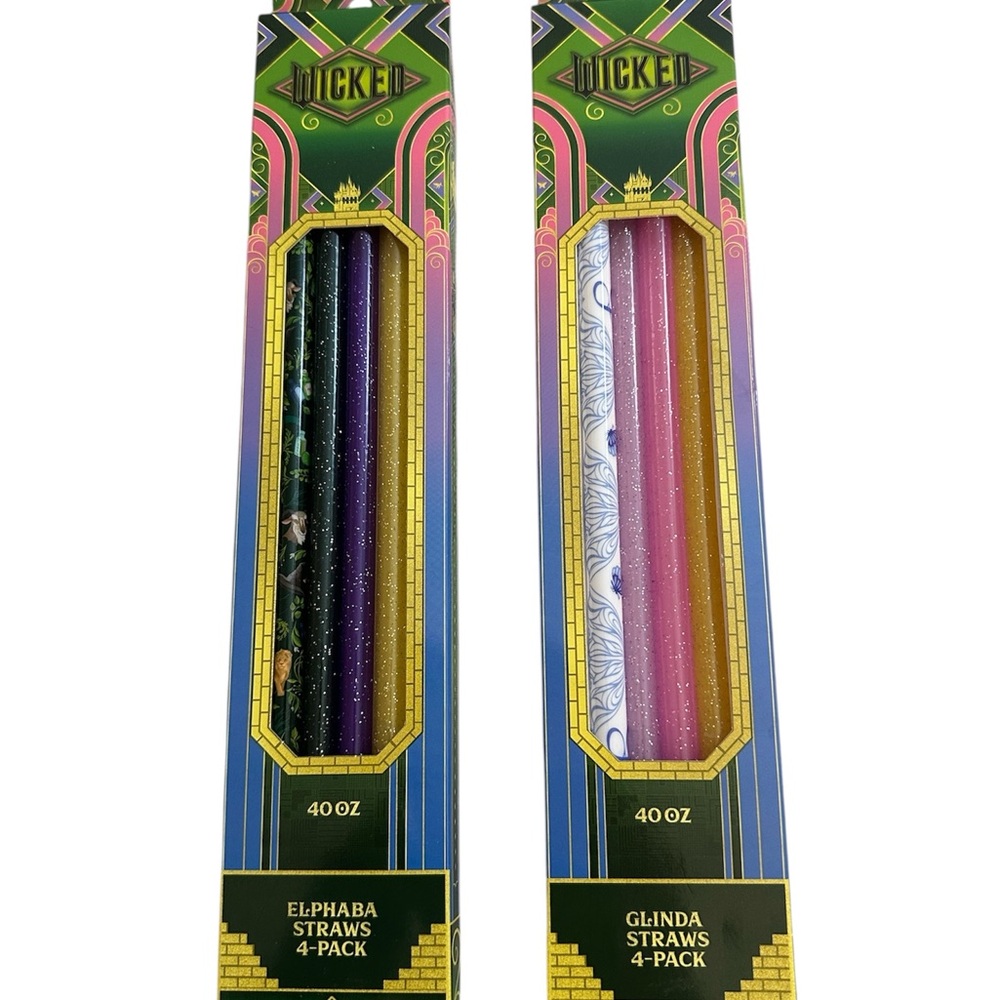 Wicked Elphaba and Glinda tumblr Straws Set - Pink, Purple, Green, Black